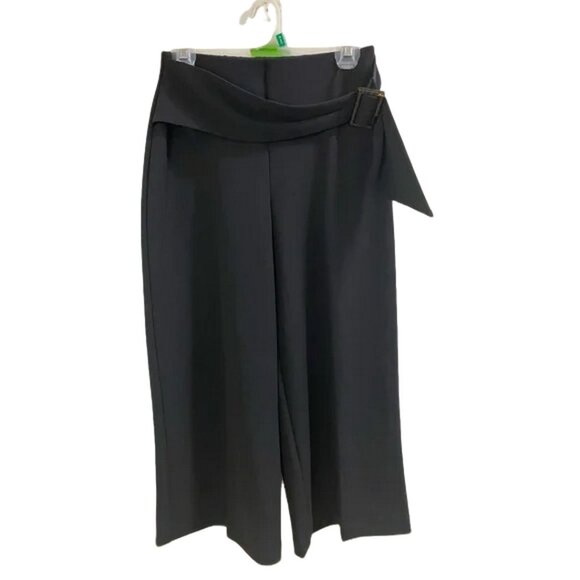 Joseph Ribkoff Black Wide Leg Pants with sash tie & tortoise square belt size 6 - Picture 1 of 7